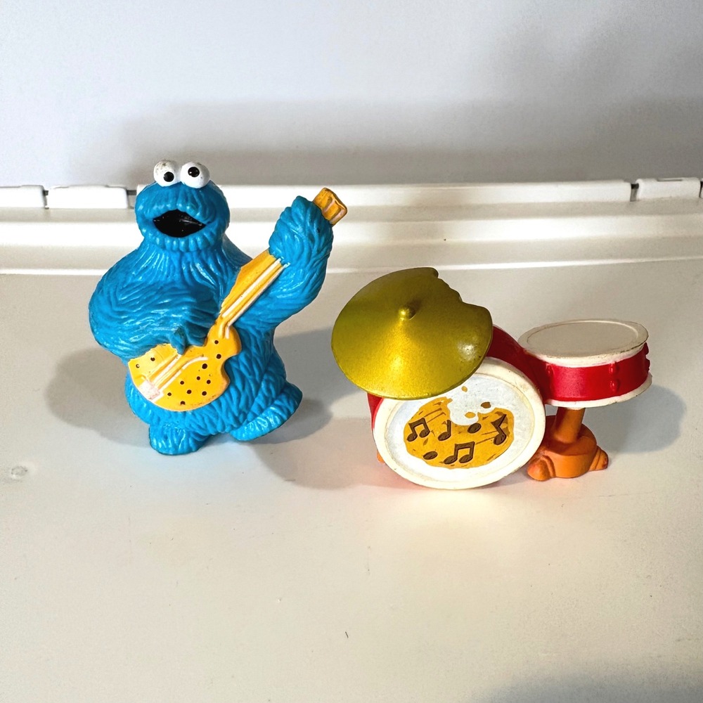 Vintage Sesame Street Cookie Monster PVC Figure with Guitar and Drum Set